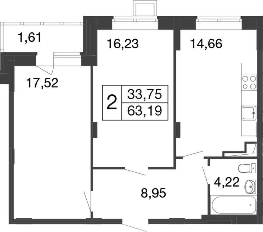 Планировка — Времена года, 2-комн., 62 м²