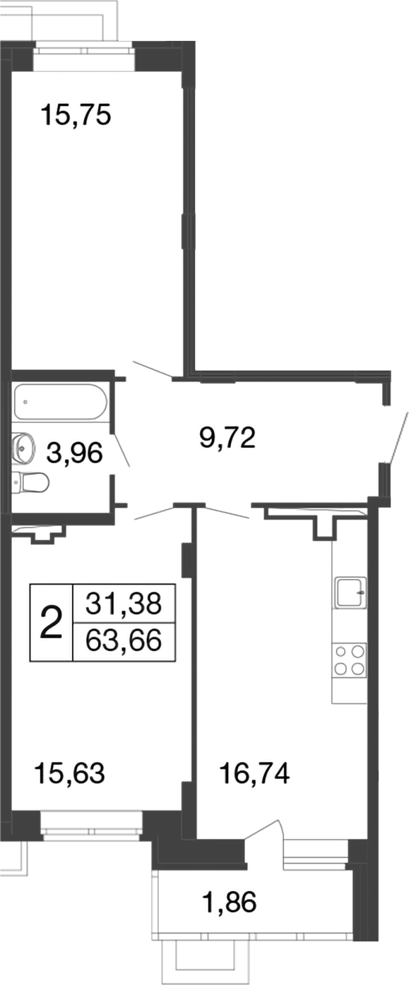 Планировка — Времена года, 2-комн., 62 м²