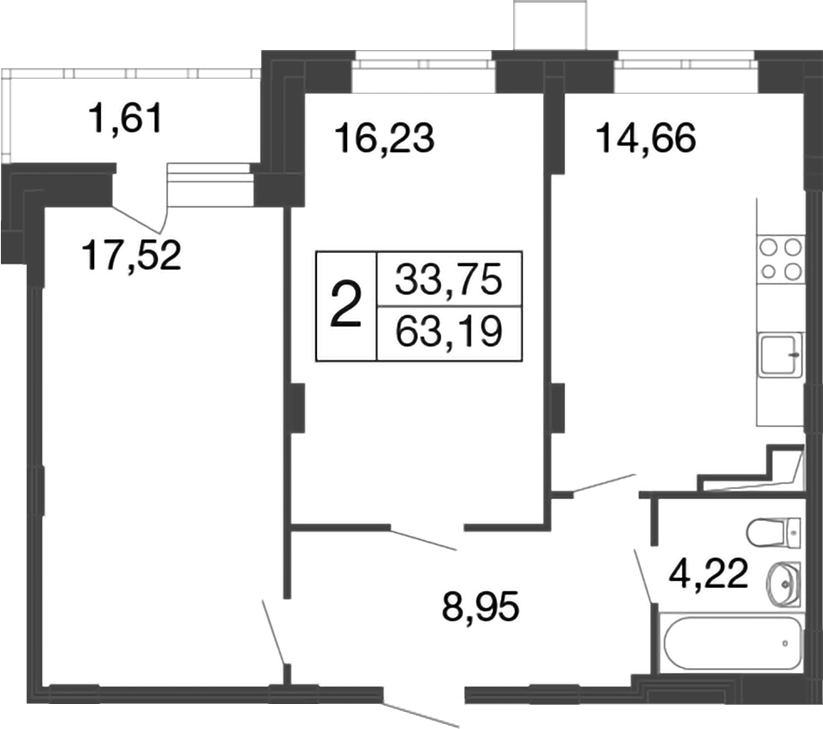 Планировка — Времена года, 2-комн., 62 м²