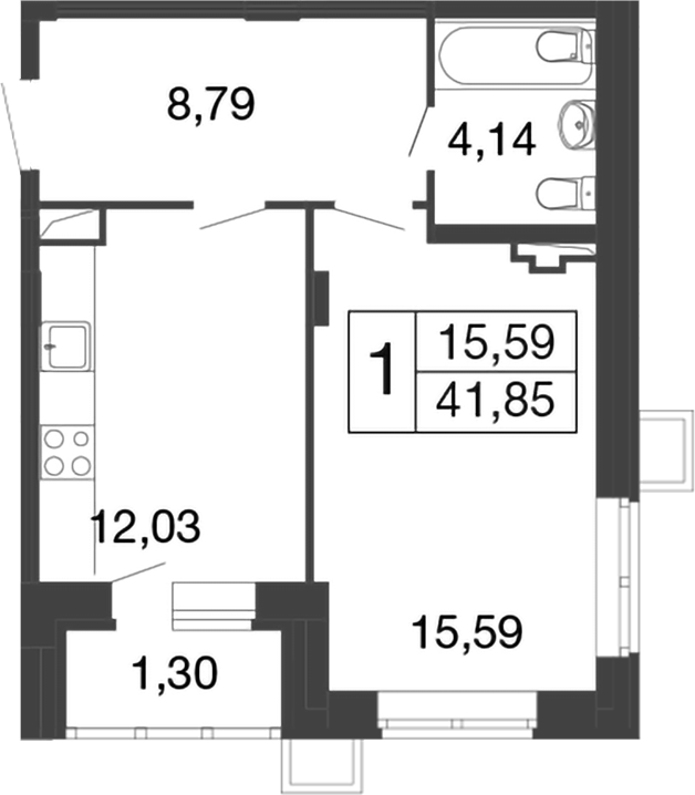 Планировка — Времена года, 1-комн., 41 м²
