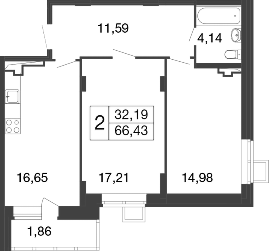 Планировка — Времена года, 2-комн., 65 м²