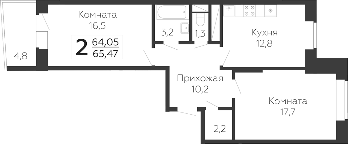 Планировка — Онегин. ГК Развитие, 2-комн., 66 м²