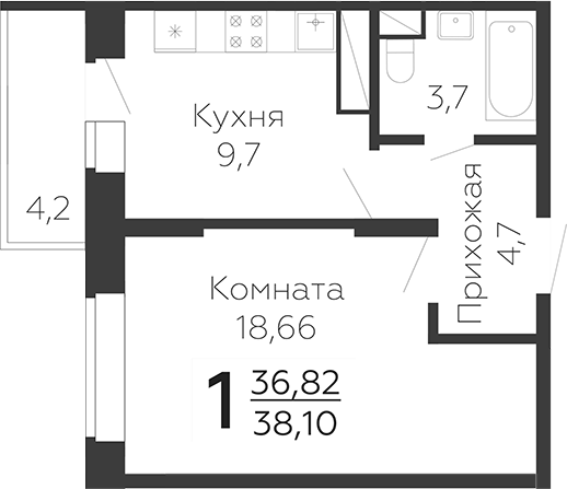 Планировка — Онегин. ГК Развитие, 1-комн., 37 м²