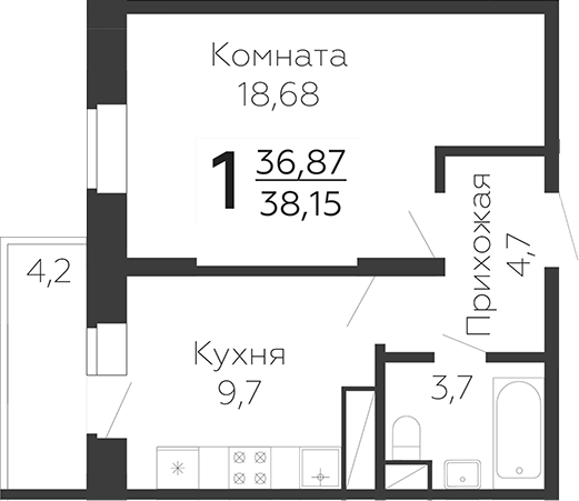 Планировка — Онегин. ГК Развитие, 1-комн., 37 м²