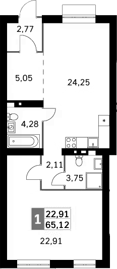 Планировка — Жаворонки Клаб, 2-комн., 65 м²