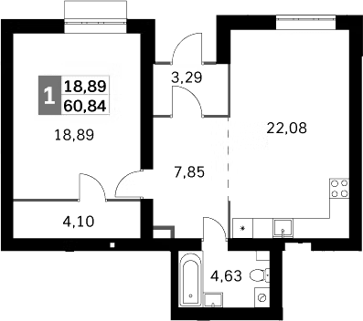 Планировка — Жаворонки Клаб, 2-комн., 61 м²