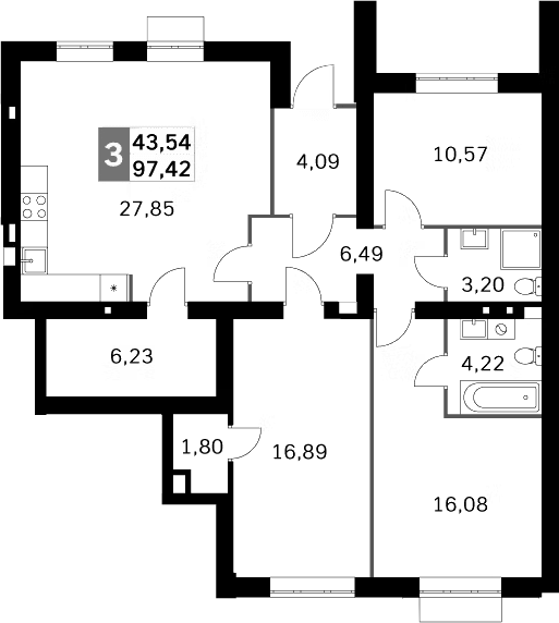 Планировка — Жаворонки Клаб, 4-комн., 97 м²