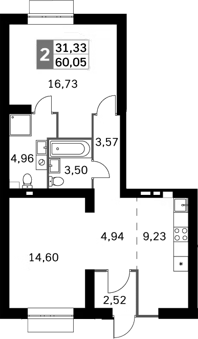 Планировка — Жаворонки Клаб, 2-комн., 60 м²