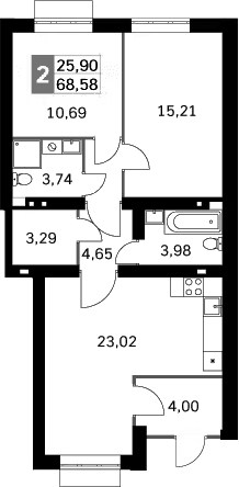 Планировка — Жаворонки Клаб, 3-комн., 69 м²