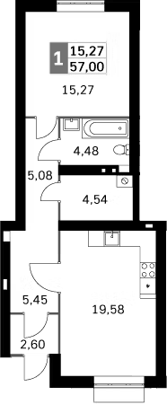 Планировка — Жаворонки Клаб, 2-комн., 57 м²