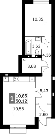 Планировка — Жаворонки Клаб, 2-комн., 50 м²