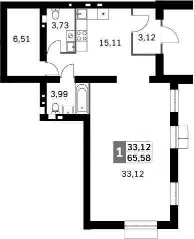 Планировка — Жаворонки Клаб, 2-комн., 66 м²