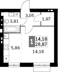 Планировка — Жаворонки Клаб, Студия, 29 м²