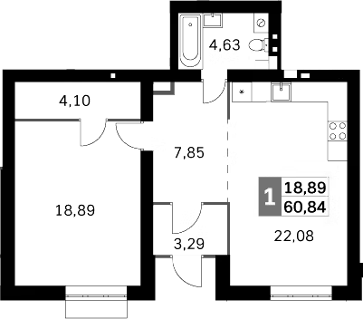 Планировка — Жаворонки Клаб, 2-комн., 61 м²
