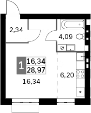 Планировка — Жаворонки Клаб, Студия, 29 м²