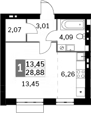 Планировка — Жаворонки Клаб, Студия, 29 м²