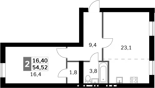 Планировка — Парк Апрель, 2-комн., 54 м²