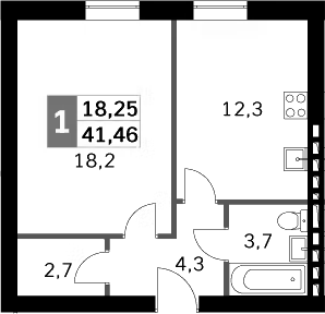 Планировка — Парк Апрель, 1-комн., 40 м²