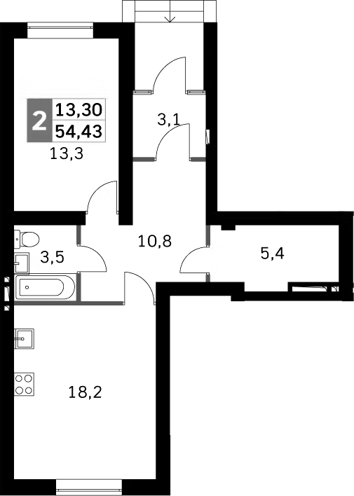Планировка — Парк Апрель, 2-комн., 54 м²