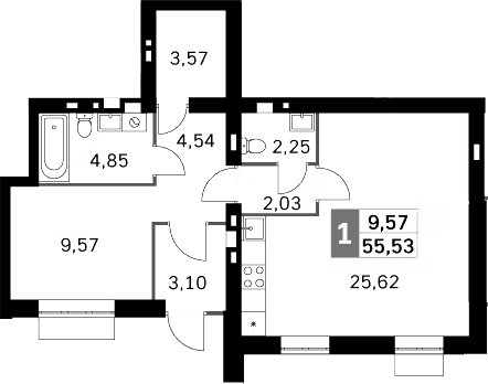 Планировка — Жаворонки Клаб, 2-комн., 56 м²