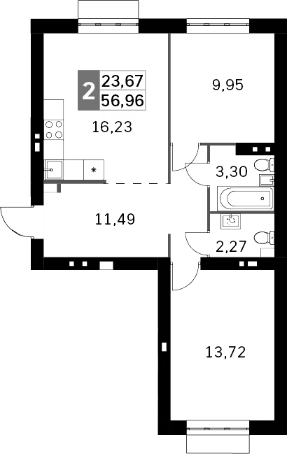 Планировка — Жаворонки Клаб, 3-комн., 57 м²
