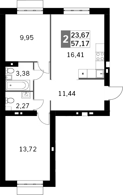Планировка — Жаворонки Клаб, 3-комн., 57 м²
