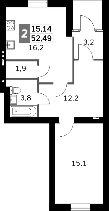 Планировка — Парк Апрель, 2-комн., 51 м²