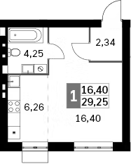 Планировка — Жаворонки Клаб, Студия, 29 м²