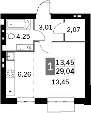 Планировка — Жаворонки Клаб, Студия, 29 м²