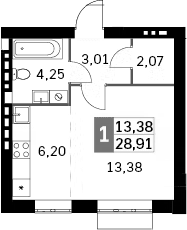 Планировка — Жаворонки Клаб, Студия, 29 м²