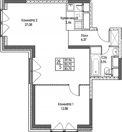 Планировка — ЭВОПАРК Сокольники, 2-комн., 51 м²