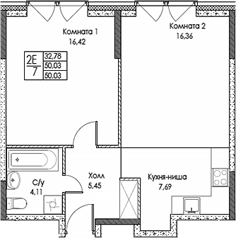 Планировка — ЭВОПАРК Сокольники, 2-комн., 50 м²