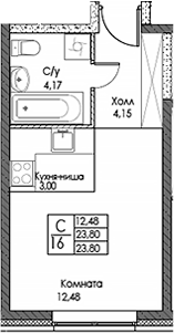 Планировка — ЭВОПАРК Сокольники, Студия, 24 м²
