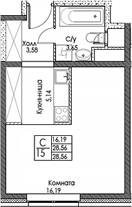 Планировка — ЭВОПАРК Сокольники, Студия, 29 м²