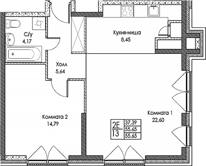 Планировка — ЭВОПАРК Сокольники, 2-комн., 56 м²
