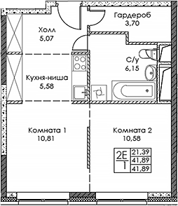 Планировка — ЭВОПАРК Сокольники, 2-комн., 42 м²