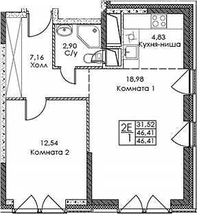Планировка — ЭВОПАРК Сокольники, 2-комн., 46 м²