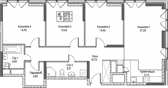 Планировка — ЭВОПАРК Сокольники, 4-комн., 97 м²