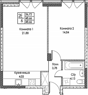 Планировка — ЭВОПАРК Сокольники, 2-комн., 49 м²