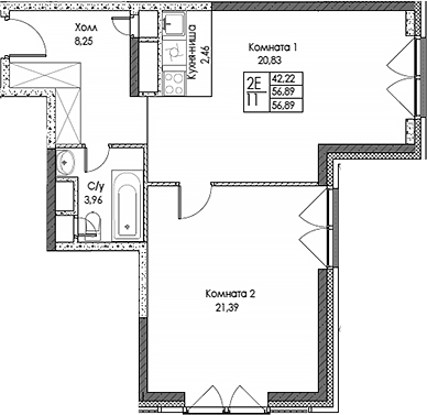 Планировка — ЭВОПАРК Сокольники, 2-комн., 57 м²