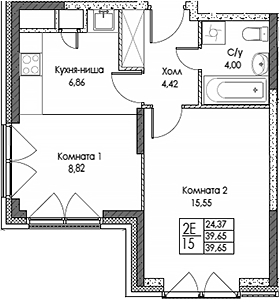 Планировка — ЭВОПАРК Сокольники, 2-комн., 40 м²