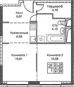 Планировка — ЭВОПАРК Сокольники, 2-комн., 42 м²