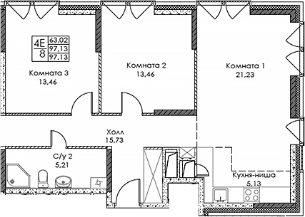 Планировка — ЭВОПАРК Сокольники, 4-комн., 97 м²