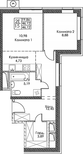 Планировка — ЭВОПАРК Сокольники, 2-комн., 46 м²