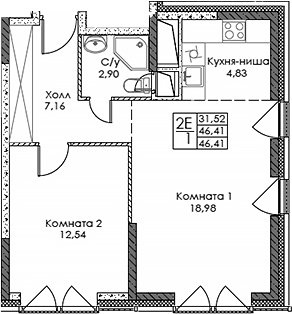 Планировка — ЭВОПАРК Сокольники, 2-комн., 46 м²