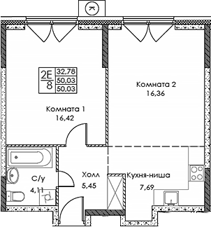 Планировка — ЭВОПАРК Сокольники, 2-комн., 50 м²