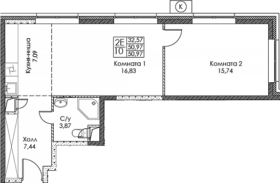 Планировка — ЭВОПАРК Сокольники, 2-комн., 51 м²