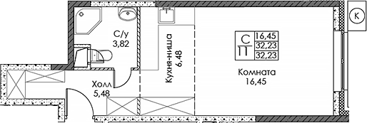Планировка — ЭВОПАРК Сокольники, Студия, 32 м²