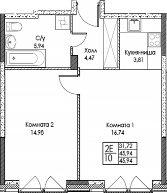 Планировка — ЭВОПАРК Сокольники, 2-комн., 46 м²