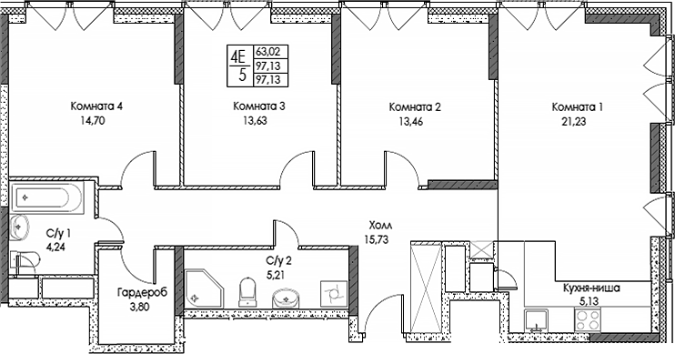 Планировка — ЭВОПАРК Сокольники, 4-комн., 97 м²